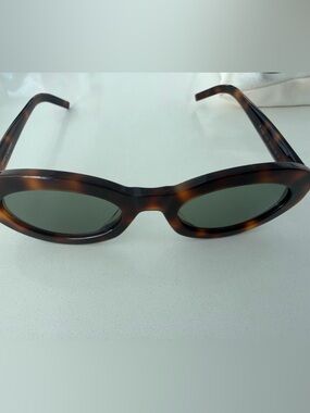 Saint Laurent Tortoiseshell Oval Sunglasses with Green Lenses